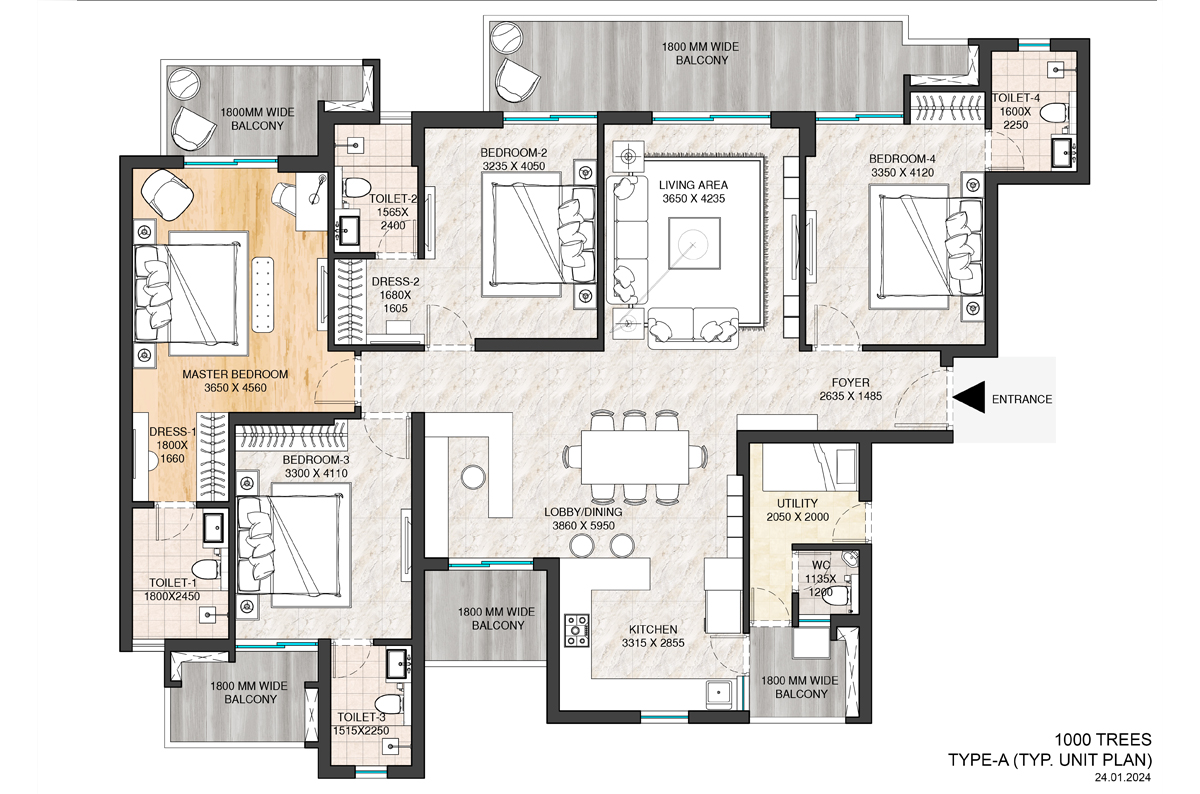 ATS Homekraft Sanctuary 105 4BHK Floor Plan Type-A